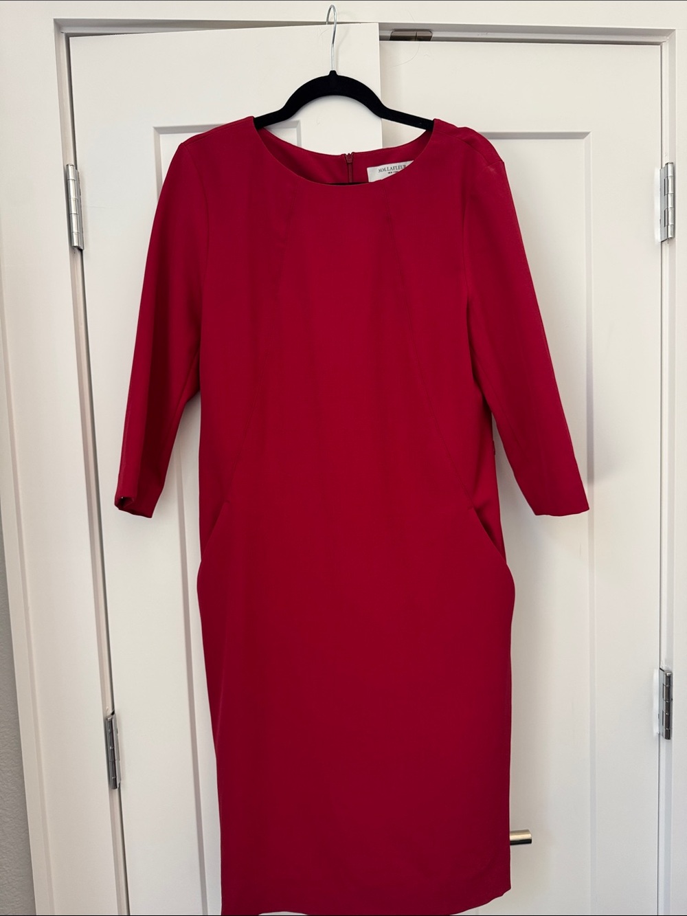 MM Lafleur Fuchsia-Red Midi Sheath Dress with Three-Quarter Sleeves